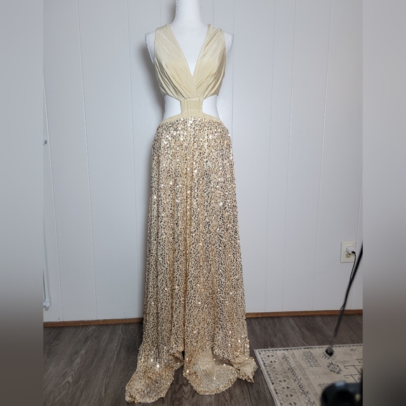 NWT 12th Tribe Era Sequin Maxi Dress Cut Out Lace Up Low Back Evening Prom LG - Picture 6 of 16